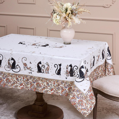 Скатерть " ПАРИЖСКИЕ КОТЫ" 110х140см ,белый ,100% хлопок ,твил с пропиткой LEFARD 850-746-20-6