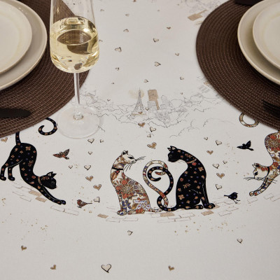 Скатерть " ПАРИЖСКИЕ КОТЫ" круглая 190 см твилл водооталкивающая пропитка LEFARD 850-746-22-9