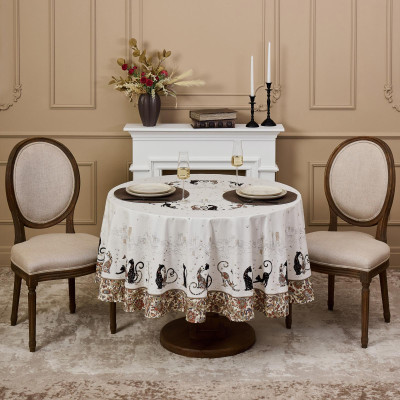 Скатерть " ПАРИЖСКИЕ КОТЫ" круглая 190 см твилл водооталкивающая пропитка LEFARD 850-746-22-10