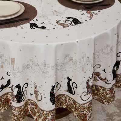 Скатерть " ПАРИЖСКИЕ КОТЫ" круглая 190 см твилл водооталкивающая пропитка LEFARD 850-746-22-11