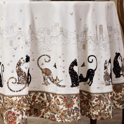 Скатерть " ПАРИЖСКИЕ КОТЫ" круглая 190 см твилл водооталкивающая пропитка LEFARD 850-746-22-12