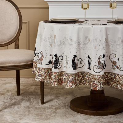 Скатерть " ПАРИЖСКИЕ КОТЫ" круглая 190 см твилл водооталкивающая пропитка LEFARD 850-746-22-13