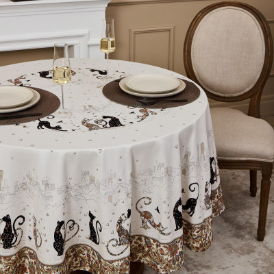 Скатерть " ПАРИЖСКИЕ КОТЫ" круглая 190 см твилл водооталкивающая пропитка LEFARD 850-746-22-14