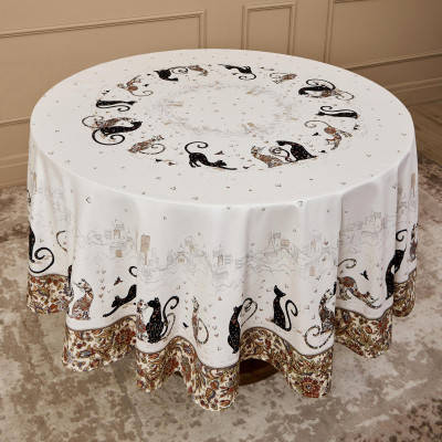 Скатерть " ПАРИЖСКИЕ КОТЫ" круглая 190 см твилл водооталкивающая пропитка LEFARD 850-746-22-15