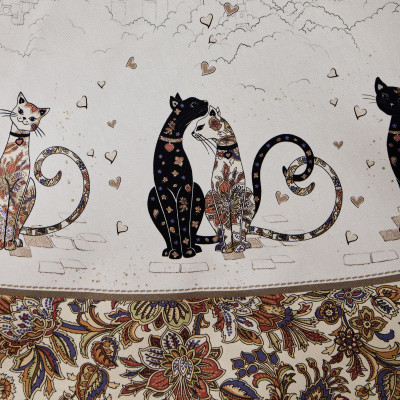 Скатерть " ПАРИЖСКИЕ КОТЫ" круглая 190 см твилл водооталкивающая пропитка LEFARD 850-746-22-16