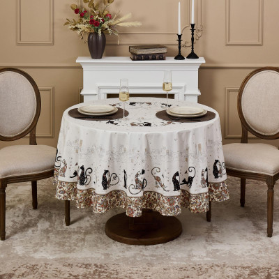 Скатерть " ПАРИЖСКИЕ КОТЫ" круглая 190 см твилл водооталкивающая пропитка LEFARD 850-746-22