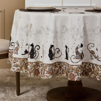 Скатерть " ПАРИЖСКИЕ КОТЫ" круглая 190 см твилл водооталкивающая пропитка LEFARD 850-746-22-6