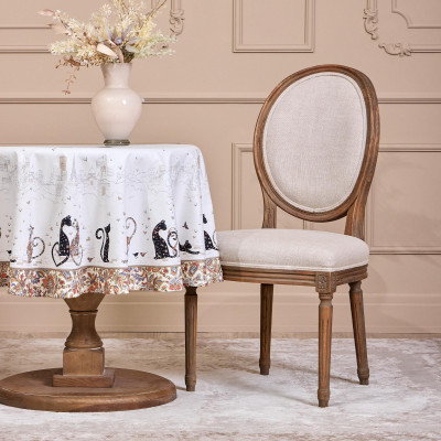 Скатерть круглая "ПАРИЖСКИЕ КОТЫ" ,150 см, твилл ,белый,пропитка LEFARD 850-746-23-10