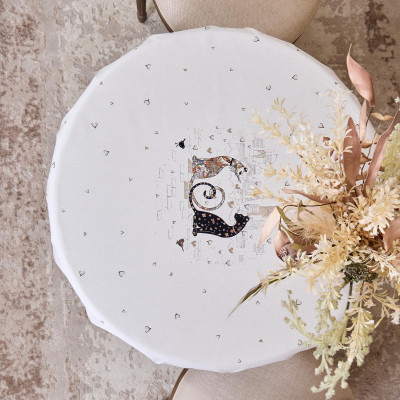 Скатерть круглая "ПАРИЖСКИЕ КОТЫ" ,150 см, твилл ,белый,пропитка LEFARD 850-746-23-12