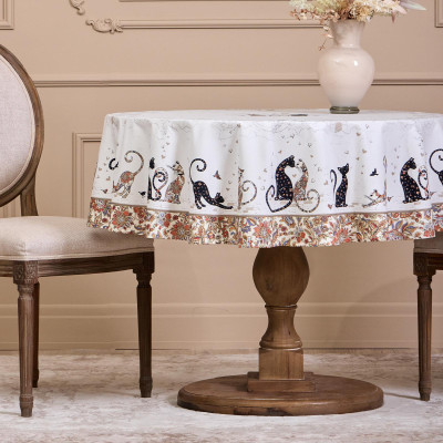 Скатерть круглая "ПАРИЖСКИЕ КОТЫ" ,150 см, твилл ,белый,пропитка LEFARD 850-746-23-14