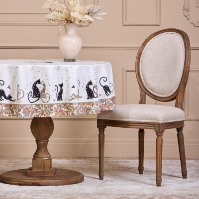 Скатерть круглая "ПАРИЖСКИЕ КОТЫ" ,150 см, твилл ,белый,пропитка LEFARD 850-746-23-15