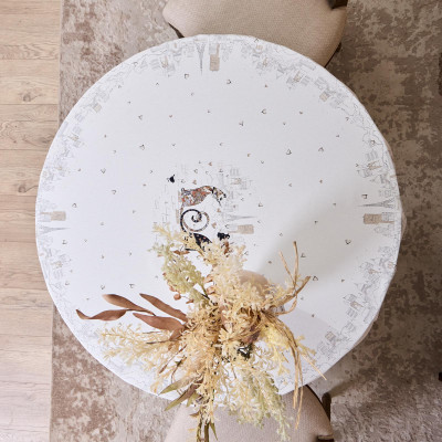 Скатерть круглая "ПАРИЖСКИЕ КОТЫ" ,150 см, твилл ,белый,пропитка LEFARD 850-746-23-17