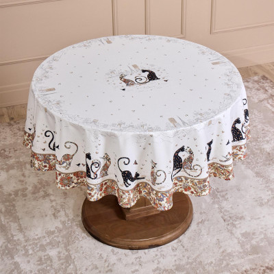 Скатерть круглая "ПАРИЖСКИЕ КОТЫ" ,150 см, твилл ,белый,пропитка LEFARD 850-746-23-19