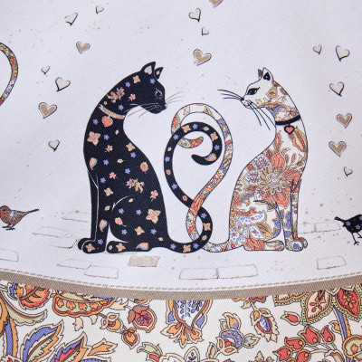 Скатерть круглая "ПАРИЖСКИЕ КОТЫ" ,150 см, твилл ,белый,пропитка LEFARD 850-746-23-21