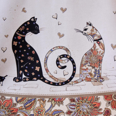 Скатерть круглая "ПАРИЖСКИЕ КОТЫ" ,150 см, твилл ,белый,пропитка LEFARD 850-746-23-23