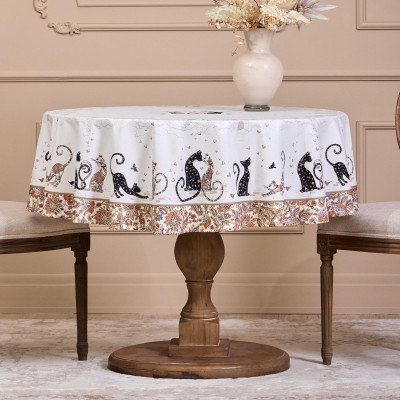 Скатерть круглая "ПАРИЖСКИЕ КОТЫ" ,150 см, твилл ,белый,пропитка LEFARD 850-746-23-3