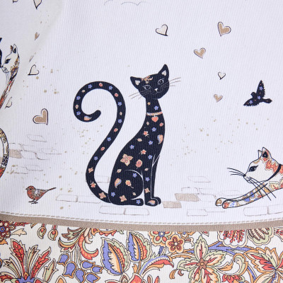 Скатерть круглая "ПАРИЖСКИЕ КОТЫ" ,150 см, твилл ,белый,пропитка LEFARD 850-746-23-8