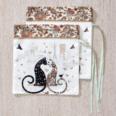 Набор мешочков из 2-х шт "ПАРИЖСКИЕ КОТЫ" 21х23см, 100%хлопок ,белый твил LEFARD 850-746-91-2