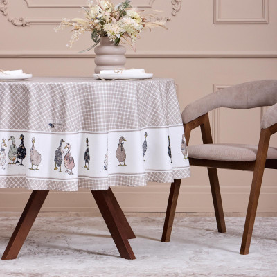 Скатерть "FAMILY FARM" круглая 190 см , 100% хлопок, клетка , твил, пропитка LEFARD 850-748-22-9