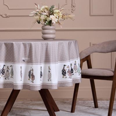 Скатерть круглая "FAMILY FARM" 190 см ,100% хлопок, капучино ,твил, пропитка LEFARD 850-749-22-6