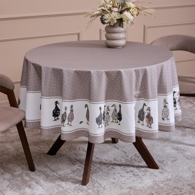 Скатерть круглая "FAMILY FARM" 190 см ,100% хлопок, капучино ,твил, пропитка LEFARD 850-749-22-7