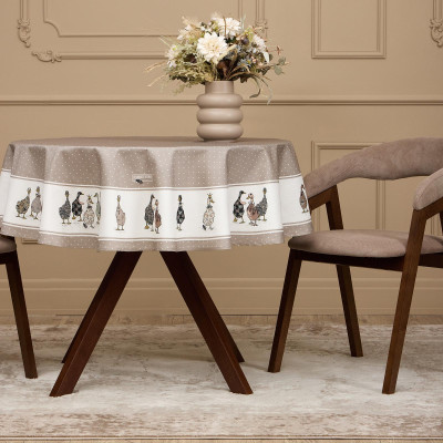 Скатерть круглая"family farm" 150 см ,100% хлопок,капучино ,твил, пропитка LEFARD 850-749-23-3