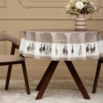 Скатерть круглая"family farm" 150 см ,100% хлопок,капучино ,твил, пропитка LEFARD 850-749-23-4