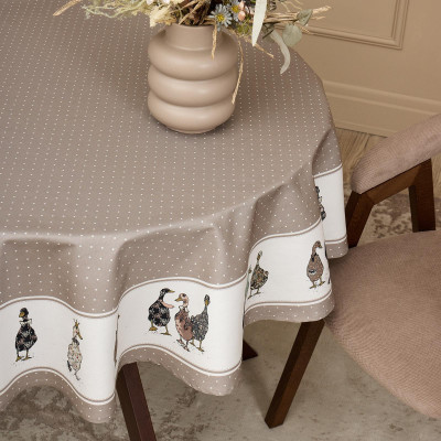 Скатерть круглая"family farm" 150 см ,100% хлопок,капучино ,твил, пропитка LEFARD 850-749-23-5