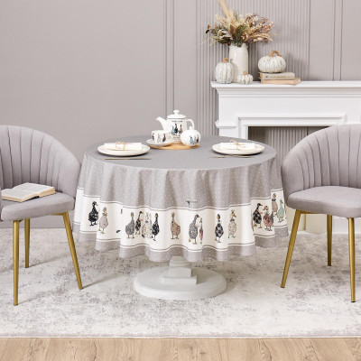 Скатерть круглая "FAMILY FARM" 190 см , серый ,100% хлопок , твил, пропитка LEFARD 850-750-22