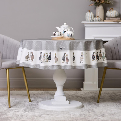 Скатерть круглая "FAMILY FARM" 150 см ,100% хлопок,серый ,твил, пропитка LEFARD 850-750-23-3