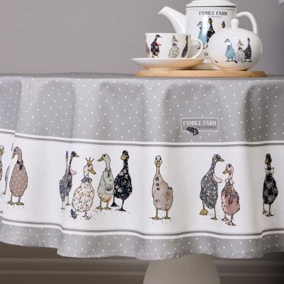 Скатерть круглая "FAMILY FARM" 150 см ,100% хлопок,серый ,твил, пропитка LEFARD 850-750-23-4