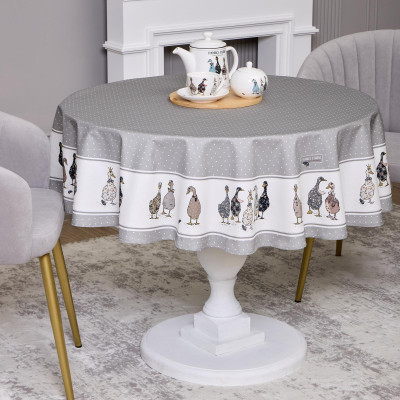 Скатерть круглая "FAMILY FARM" 150 см ,100% хлопок,серый ,твил, пропитка LEFARD 850-750-23-5