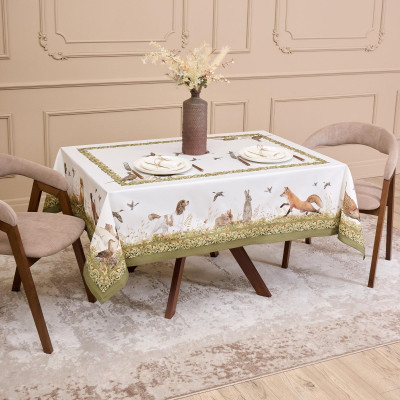 Скатерть " ОХОТА" 140х180см , 100% хлопок, зеленый , твил, пропитка LEFARD 850-751-2-9