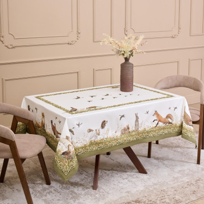 Скатерть " ОХОТА" 140х180см , 100% хлопок, зеленый , твил, пропитка LEFARD 850-751-2-12