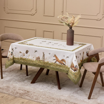 Скатерть " ОХОТА" 140х180см , 100% хлопок, зеленый , твил, пропитка LEFARD 850-751-2-13