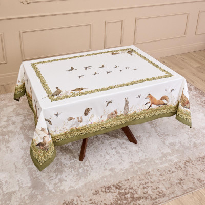 Скатерть " ОХОТА" 140х180см , 100% хлопок, зеленый , твил, пропитка LEFARD 850-751-2-14