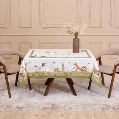 Скатерть " ОХОТА" 140х180см , 100% хлопок, зеленый , твил, пропитка LEFARD 850-751-2