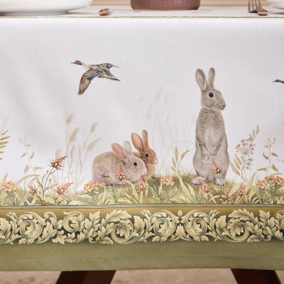 Скатерть " ОХОТА" 140х180см , 100% хлопок, зеленый , твил, пропитка LEFARD 850-751-2-6