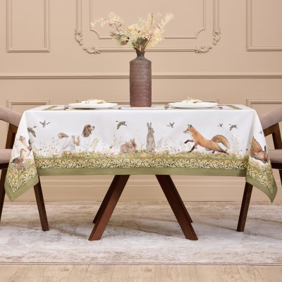 Скатерть " ОХОТА" 140х180см , 100% хлопок, зеленый , твил, пропитка LEFARD 850-751-2-7