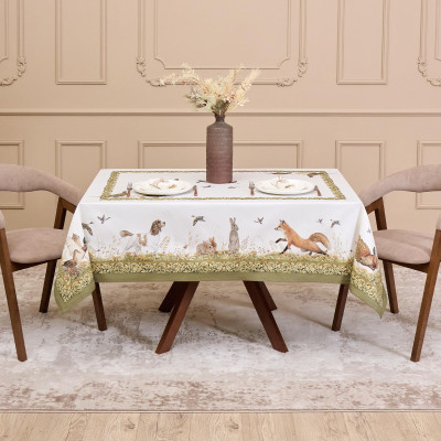 Скатерть " ОХОТА" 140х180см , 100% хлопок, зеленый , твил, пропитка LEFARD 850-751-2-8