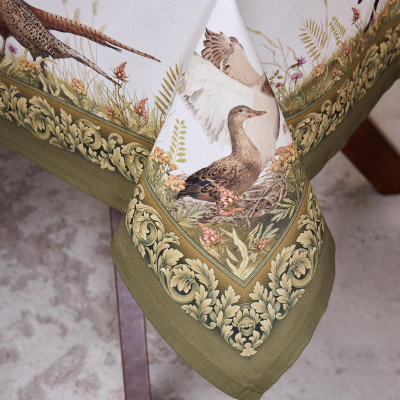 Скатерть " ОХОТА" 110х140см , 100% хлопок, зеленый, твил, пропитка LEFARD 850-751-20-4