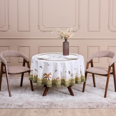 Скатерть круглая "ОХОТА"190 см ,100% хлопок,зеленый, твил, пропитка LEFARD 850-751-22-9