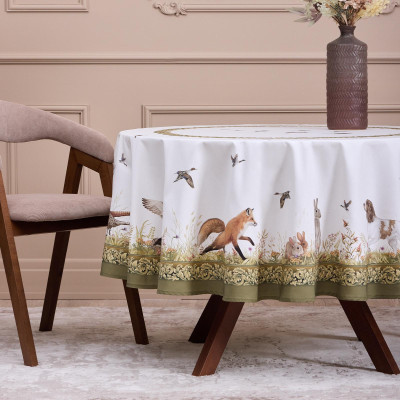 Скатерть круглая "ОХОТА"190 см ,100% хлопок,зеленый, твил, пропитка LEFARD 850-751-22-3