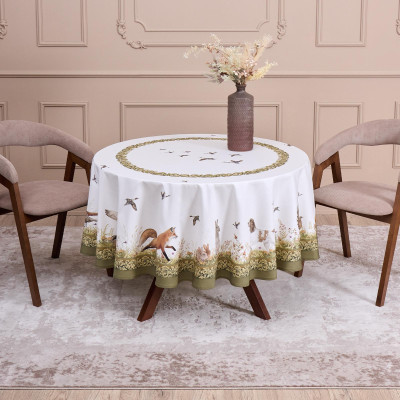 Скатерть круглая "ОХОТА"190 см ,100% хлопок,зеленый, твил, пропитка LEFARD 850-751-22