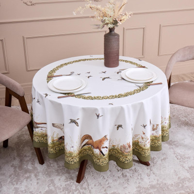 Скатерть круглая "ОХОТА"190 см ,100% хлопок,зеленый, твил, пропитка LEFARD 850-751-22-8