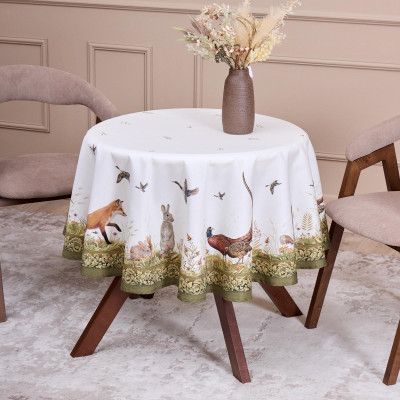 Скатерть круглая" ОХОТА" 150 см ,100% хлопок,зеленый ,твил, пропитка LEFARD 850-751-23-7