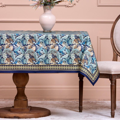 Скатерть " ЛИСТЬЯ МОРРИСА" 140х180см , 100% хлопок, синий , твил, пропитка LEFARD 850-752-2-4