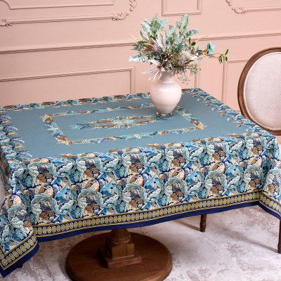 Скатерть " ЛИСТЬЯ МОРРИСА" 140х180см , 100% хлопок, синий , твил, пропитка LEFARD 850-752-2-7