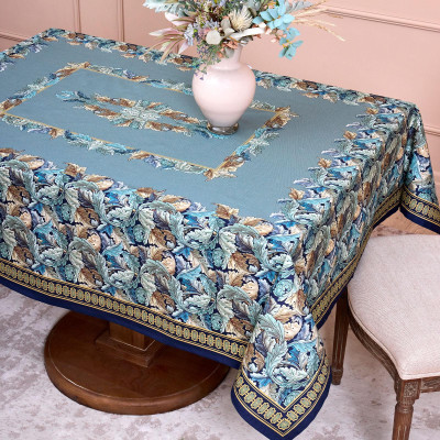 Скатерть " ЛИСТЬЯ МОРРИСА" 140х180см , 100% хлопок, синий , твил, пропитка LEFARD 850-752-2-8