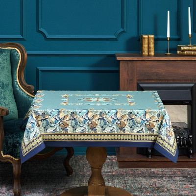Скатерть "ЛИСТЬЯ МОРРИСА" gold stripe 110х140см , 100% хлопок, твил, пропитка LEFARD 850-752-20-9